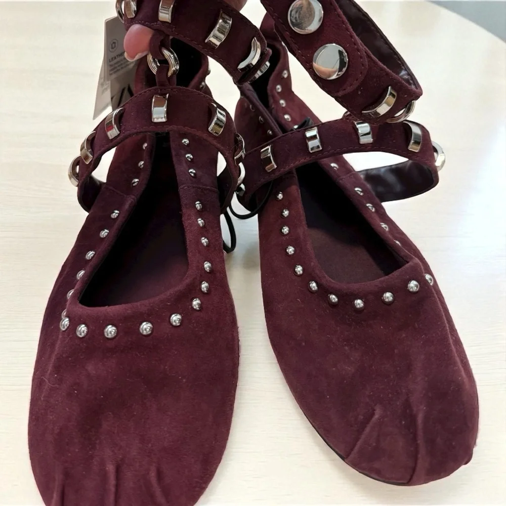 Zara suede studded ballet flats NWT